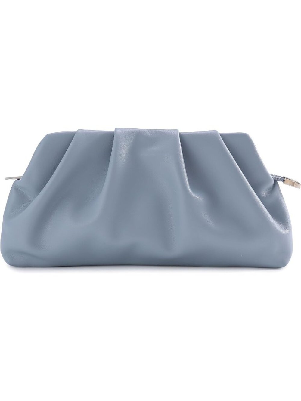 👜Women's Blue Leather Ruched Clutch Purse Detachable Metal Chain Crossbody Bag